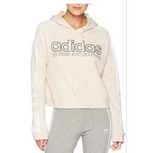 Adidas Women’s Cream & White Cropped Hoodie Sweatshirt, Size Large, EUC